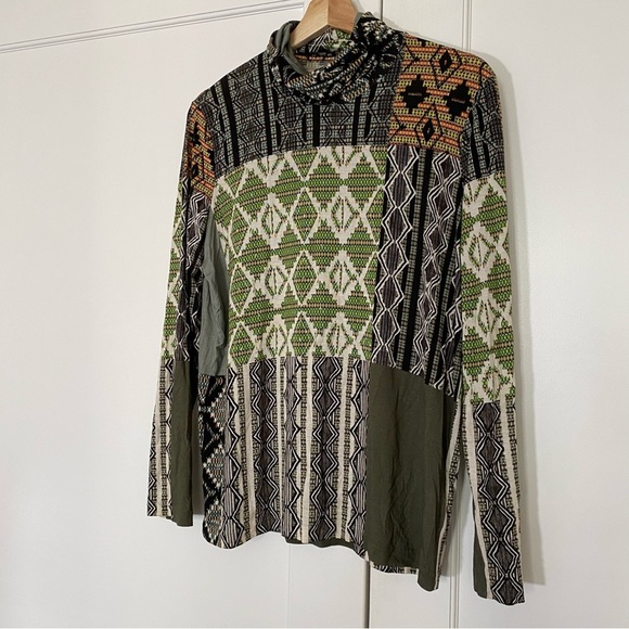 Etro Tops - ETRO patchwork print turtleneck long sleeve top